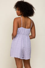 Lavender Mini Gingham Smocked Front Tie Romper