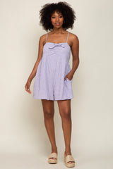 Lavender Mini Gingham Smocked Front Tie Romper