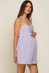 Lavender Mini Gingham Smocked Front Tie Maternity Romper