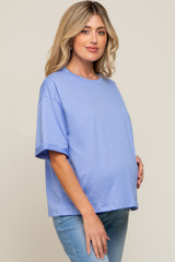 Periwinkle Basic Rolled Short Sleeve Maternity T-Shirt