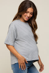 Heather Grey Basic Rolled Short Sleeve Maternity T-Shirt