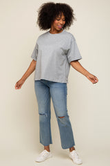 Heather Grey Basic Rolled Short Sleeve Maternity T-Shirt