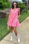 Coral Eyelet Babydoll Mini Dress