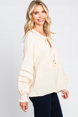 Cream Tie Front Long Sleeve Blouse