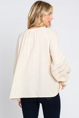 Cream Tie Front Long Sleeve Blouse