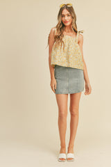 Golden Yellow Floral Floral Button Down Tie Strap Tank