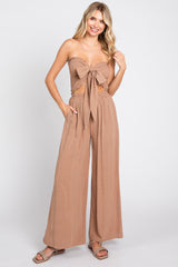 Mocha Front Tie Crop Top and Pant Set