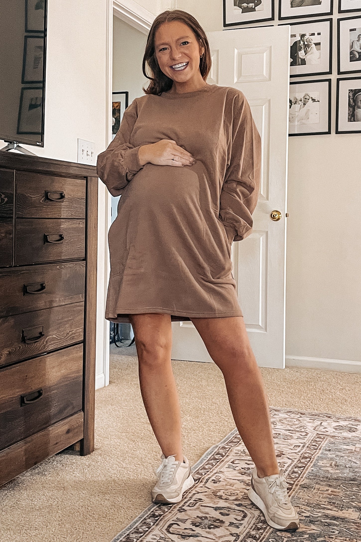 Mocha Ultra Soft Maternity Sweatshirt Dress