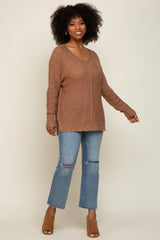 Mocha Chunky Knit Side Slit Sweater