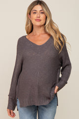 Charcoal Chunky Knit Side Slit Maternity Sweater