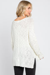 Cream Chunky Knit Side Slit Sweater