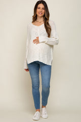 Cream Chunky Knit Side Slit Maternity Sweater