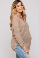 Taupe Chunky Knit Side Slit Maternity Sweater