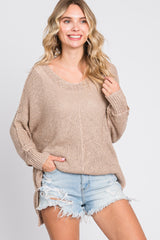 Taupe Chunky Knit Side Slit Sweater