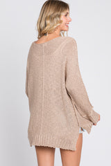 Taupe Chunky Knit Side Slit Sweater