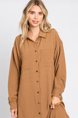 Camel Button Down Collared Maxi Dress