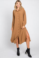 Camel Button Down Collared Maxi Dress