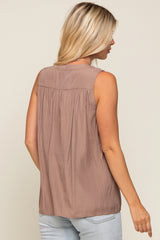 Mocha Sleeveless Front Button Top