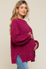 Magenta Chenille Knit Balloon Sleeve Maternity Sweater