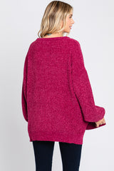 Magenta Chenille Knit Balloon Sleeve Sweater