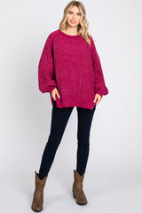 Magenta Chenille Knit Balloon Sleeve Sweater