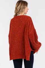 Rust Chenille Knit Balloon Sleeve Sweater