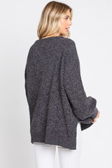 Charcoal Chenille Knit Balloon Sleeve Sweater