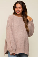 Beige Chenille Knit Balloon Sleeve Maternity Sweater