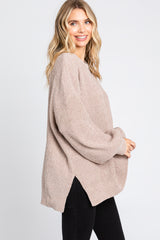 Beige Chenille Knit Balloon Sleeve Sweater