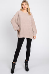 Beige Chenille Knit Balloon Sleeve Sweater