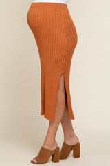 Camel Ribbed Side Slit Sweater Maternity Midi Skirt