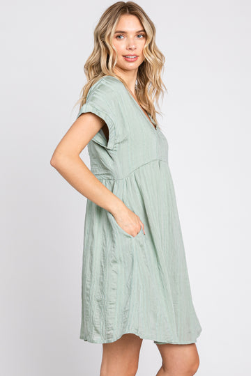 Mint Striped Pocketed Dress