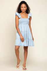 Light Blue Sleeveless Ruffle Tiered Dress