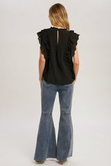 Black Ruffled Eyelet Lace Blouse