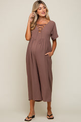 Mocha Crisscross Wide Leg Maternity Jumpsuit