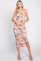 Multicolor Floral Mesh Ruched Maternity Midi Dress