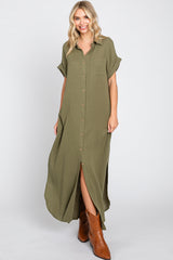 Olive Button Down Midi Dress