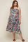 Navy Blue Multi-Color Floral Sleeveless Tiered Maternity Plus Midi Dress