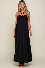 Black Front Knot Halter Maternity Maxi Dress