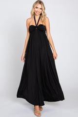 Black Front Knot Halter Maternity Maxi Dress