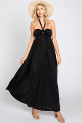 Black Front Knot Halter Maxi Dress