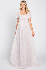 Light Pink Floral Smocked Chiffon Maxi Dress