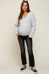 Heather Grey V-Neck Relaxed Fit Maternity Sweater