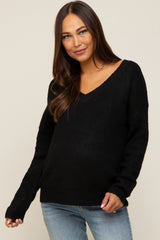 Black V-Neck Relaxed Fit Maternity Sweater