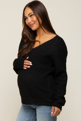 Black V-Neck Relaxed Fit Maternity Sweater