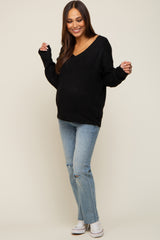 Black V-Neck Relaxed Fit Maternity Sweater