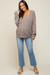 Mocha V-Neck Relaxed Fit Maternity Sweater