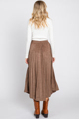 Mocha Suede Pleated Midi Skirt