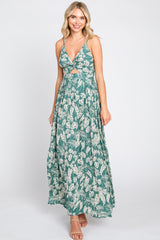 Green Palm Print Front Twist Maternity Maxi Dress