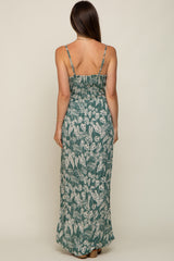 Green Palm Print Front Twist Maternity Maxi Dress